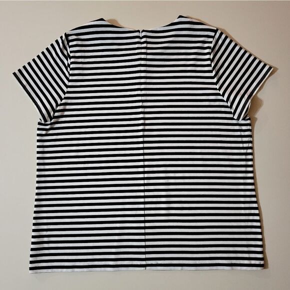 Talbots Women's Black Stripe Rayon Short Sleeve Roundneck Top - Picture 10 of 12